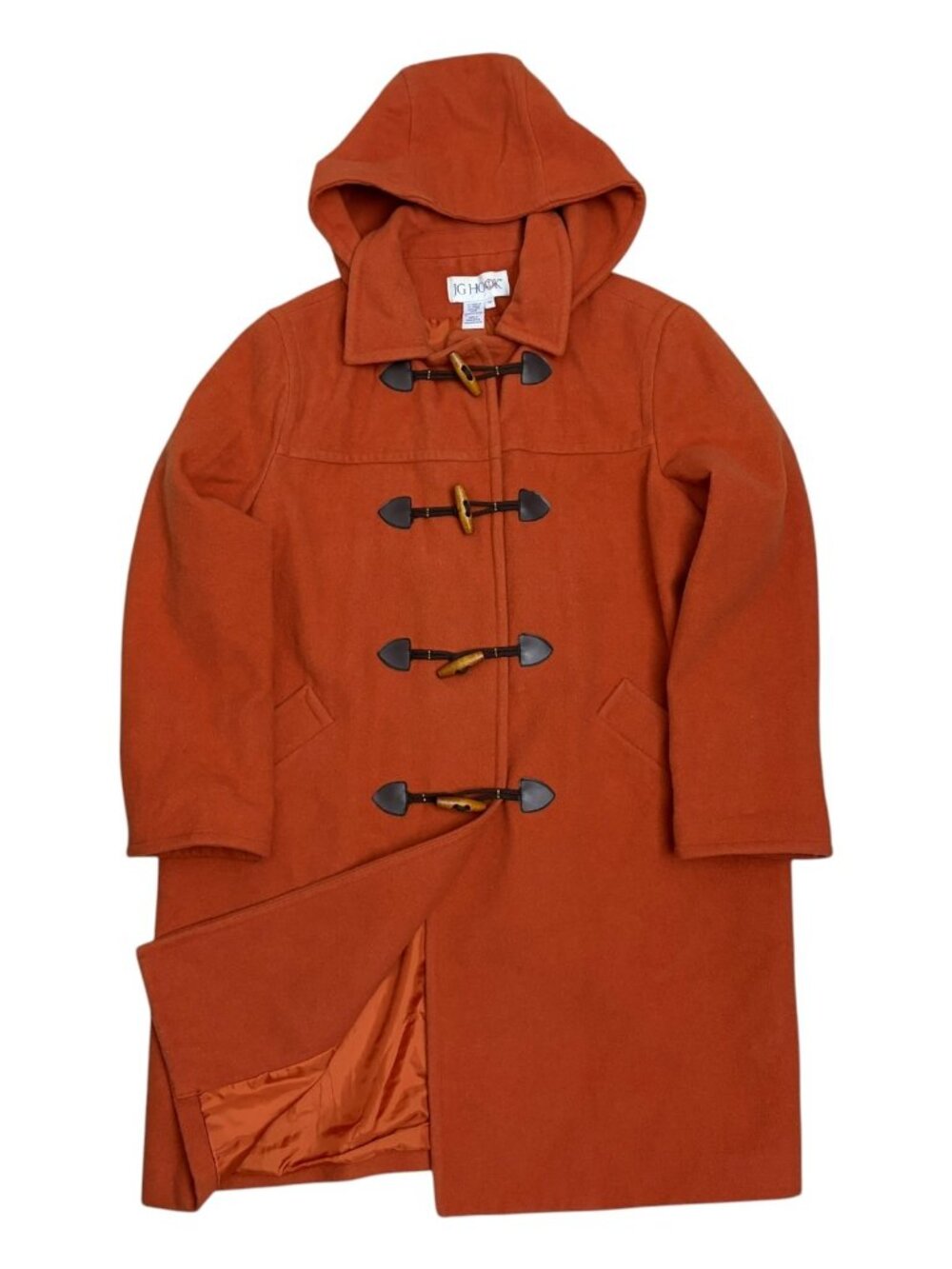 VINTAGE JG HOOK 90s Orange WOOL Retro Long Trench Pea Coat Womens 18